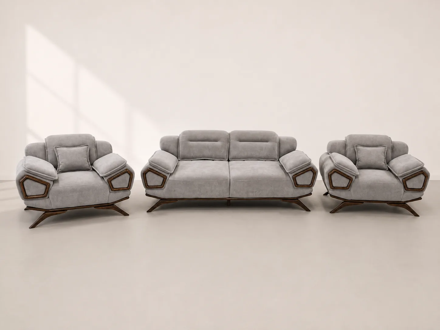 Grey Set Pentagon Wood Armrests at Modi Interiors Jagatpura Jaipur