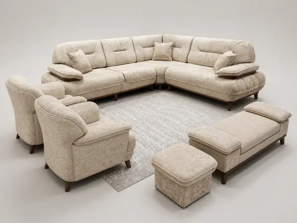 Off-white textured sectional, three-quarter angle