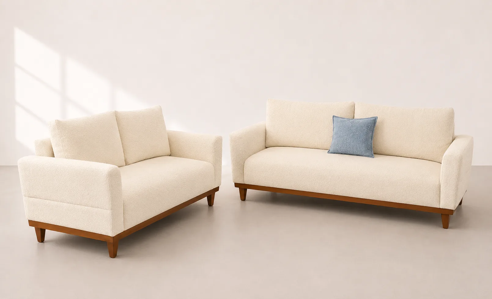 Cream Boucle Set Blue Cushion at Modi Interiors Jagatpura Jaipur
