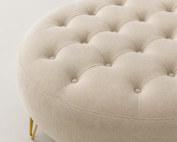 Close-up of tufted detail on ottoman