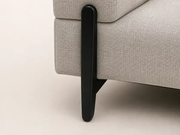 Grey woven 3+2 sofa set – close-up of mustard chair fabric