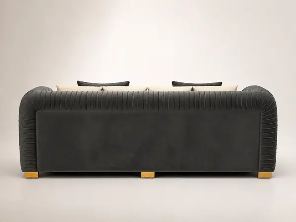 Charcoal velvet pleated-arm loveseat – back view