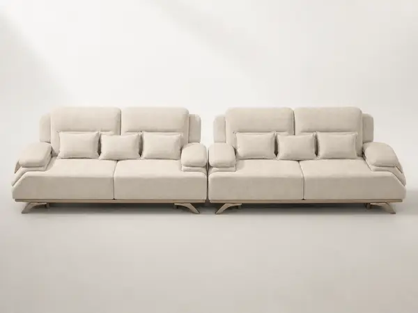 Stone grey sectional sofa pair – front straight-on view
