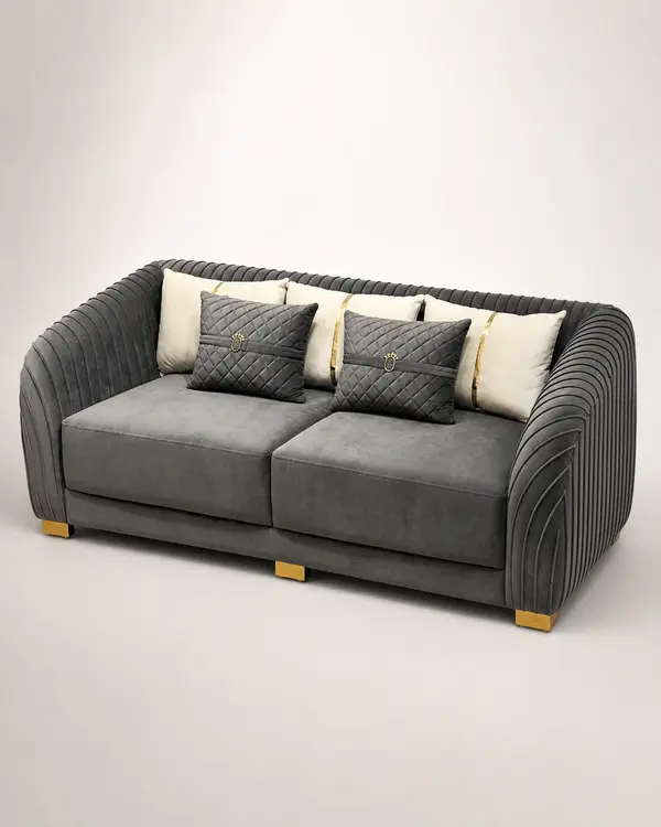 Charcoal Velvet Pleated Arm Loveseat at Modi Interiors Jagatpura Jaipur
