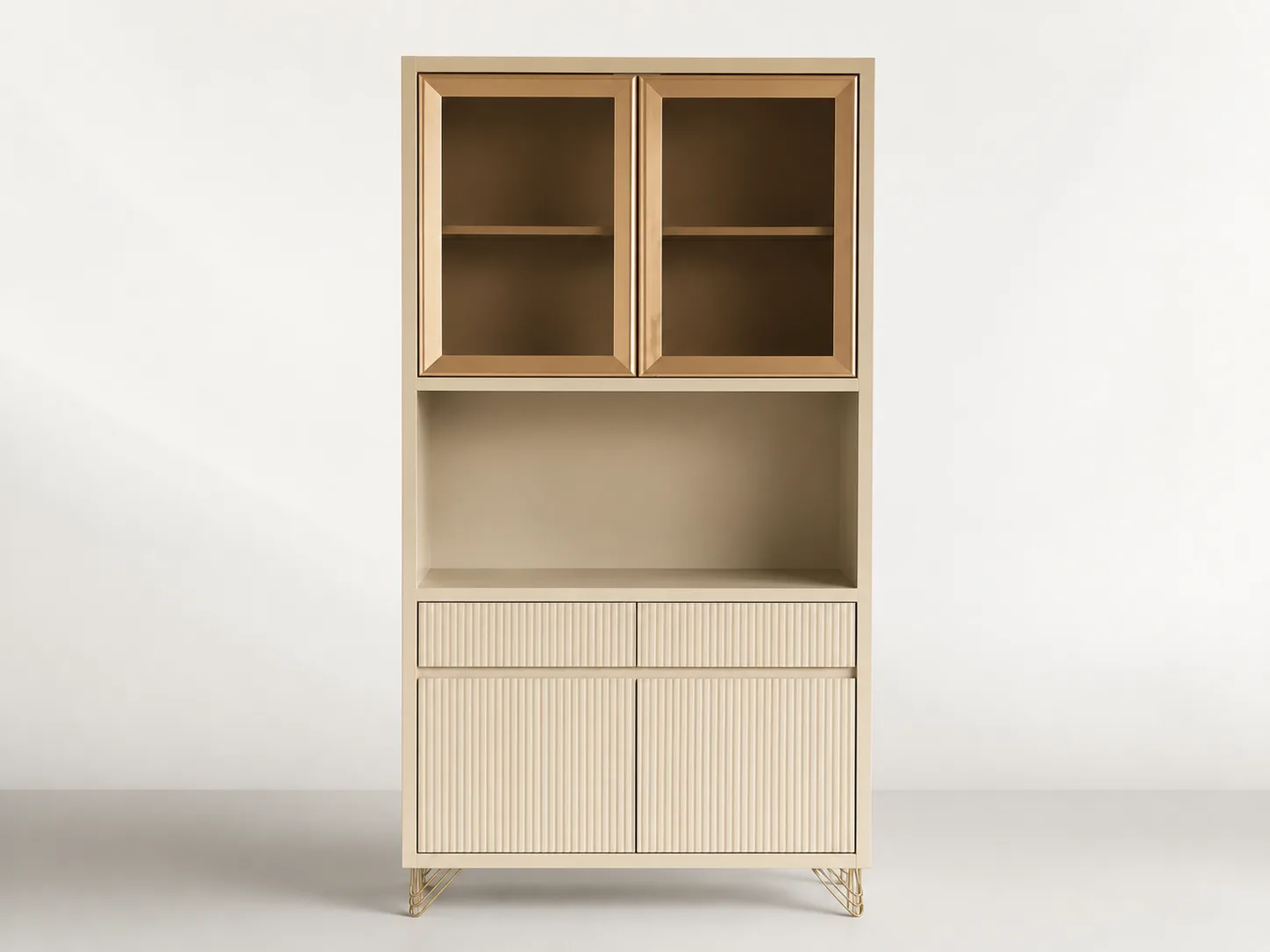 Cream lacquer cabinet on gold hairpin legs