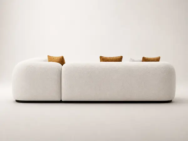 Off-white boucle curved sectional – back view