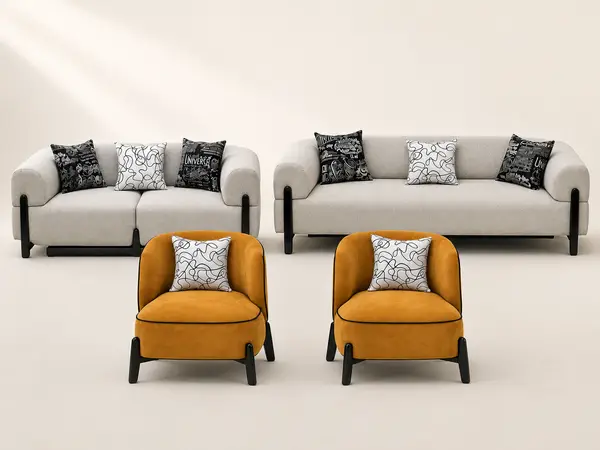Grey woven 3+2 sofa set – front straight-on view