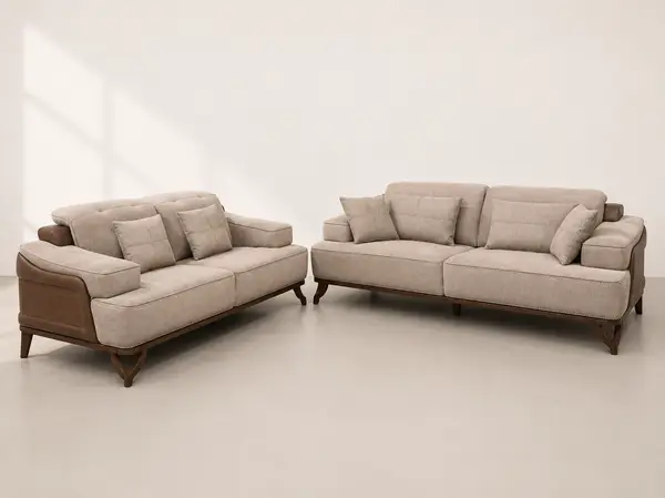 Taupe Sofa Pair Wood Leather Panel at Modi Interiors Jagatpura Jaipur
