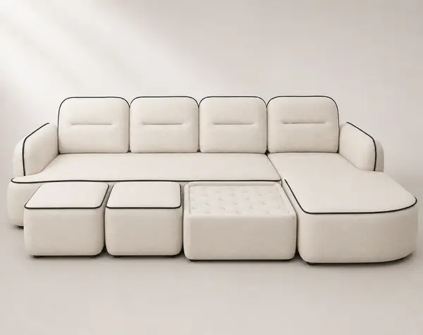 Off-white boucle sectional sofa, front view