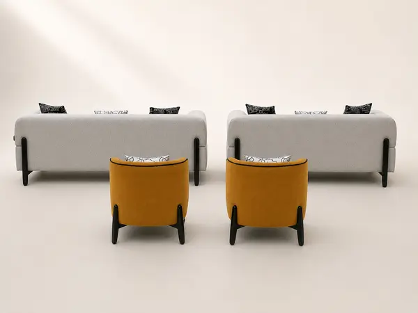 Grey Woven Sofa Set with Mustard Chairs — image 6