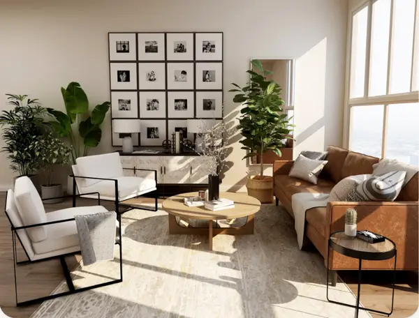 Warm neutral living room interior in a Jaipur apartment